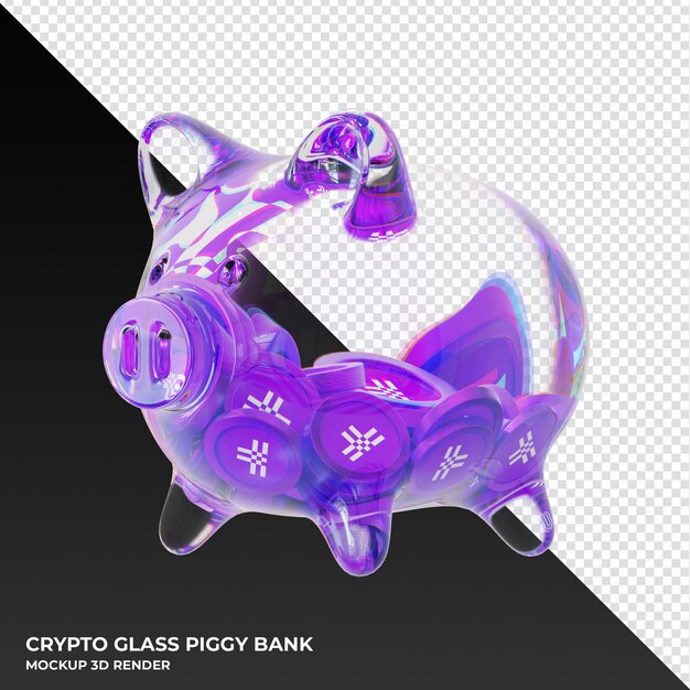 Threshold t glass piggy bank with crypto coins 3d illustration