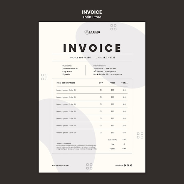 PSD thrift store concept invoice template