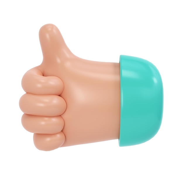 PSD thumb up 3d icon cartoon character hand like gesture business clip art isolated transparent