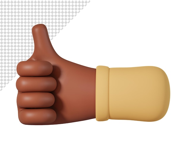 Thumb up hand gesture of african man 3d illustration isolated on white background