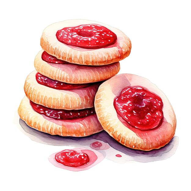 PSD thumbprint cookies foods illustration watercolor style ai generated