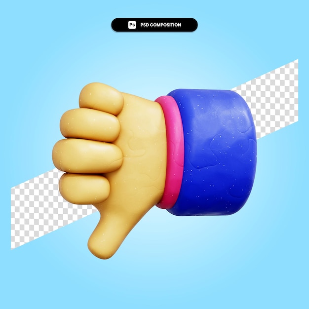 PSD thumbs down 3d render illustration isolated