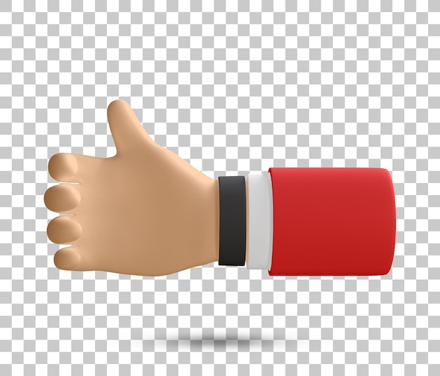 Thumbs up 3d hand with smart watch. Clock on the hand businessman in red suit. Hand with clock.