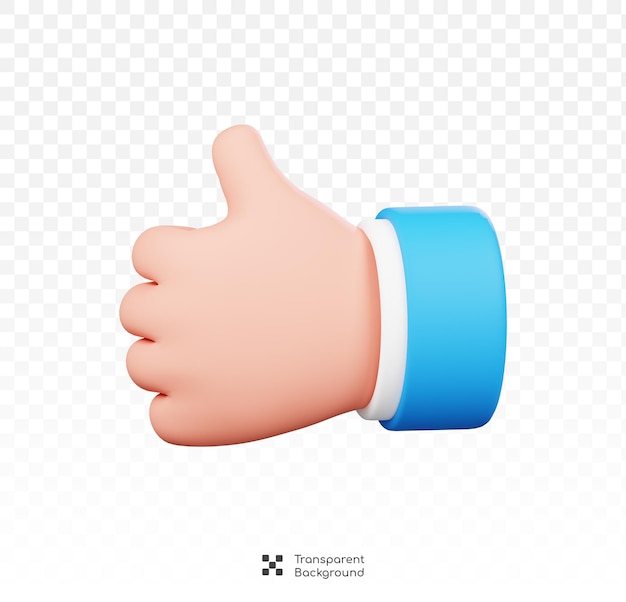 PSD thumbs up or like hand sign isolated human hand gesture cartoon icon 3d illustration