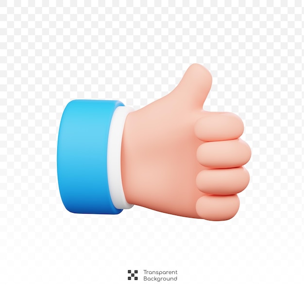 Thumps up or like hand isolated human hand gesture cartoon icon 3d illustration