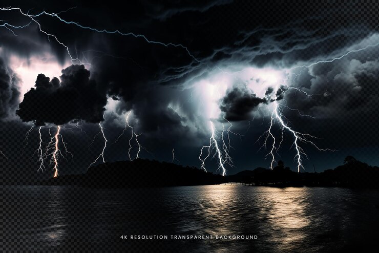 PSD thunder lighting strike on transparent background