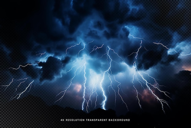 Thunder lighting strike on transparent background