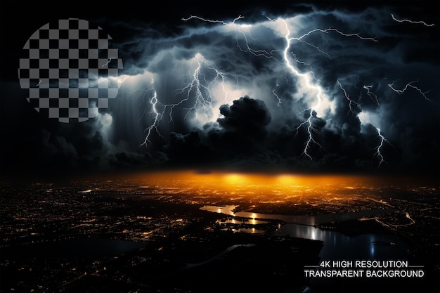 PSD thunder lightning night vista aerea a controllo remoto su sfondo trasparente