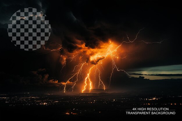 Thunder lightning night remote control aerial view on transparent background