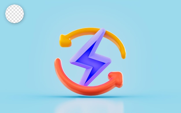 thunder sign with rotation arrow 3d render concept for renewable energy recycle power
