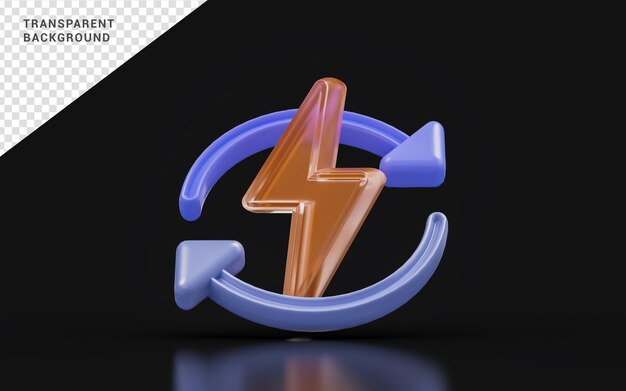 thunder sign with rotation arrow sign on dark background 3d render concept for energy renewable