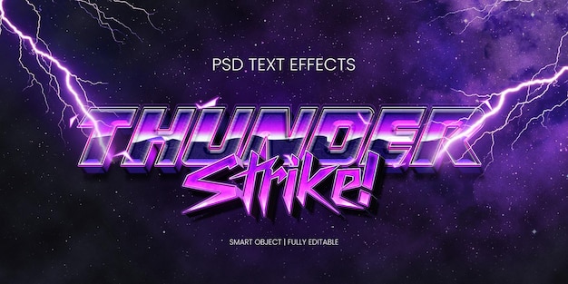 PSD thunder strike 3d 80s text effect