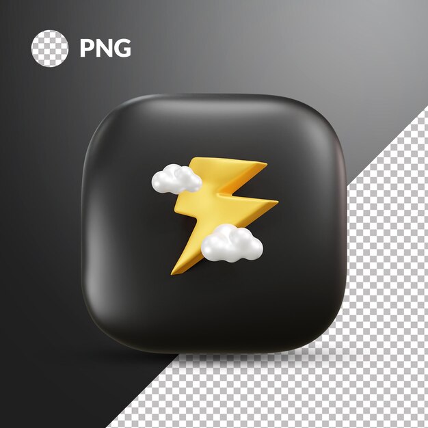 PSD thunderbolt with cloud weather 3d illustration