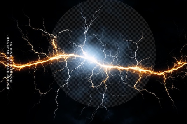 Thunderstorm electric shock and spark lighting effects transparent thunder background