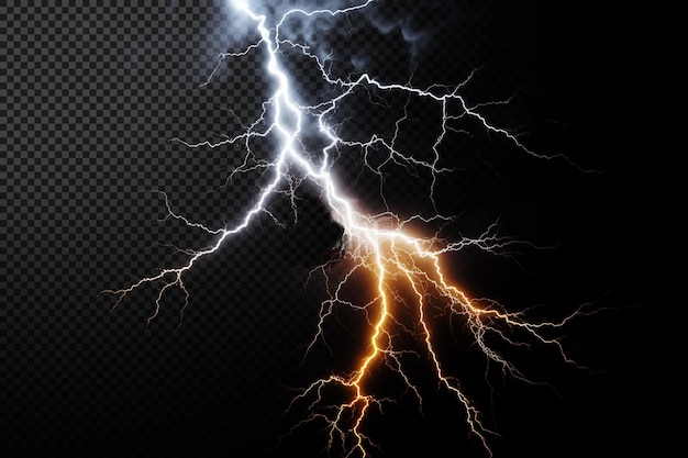 thunderstorm lighting on transparent background