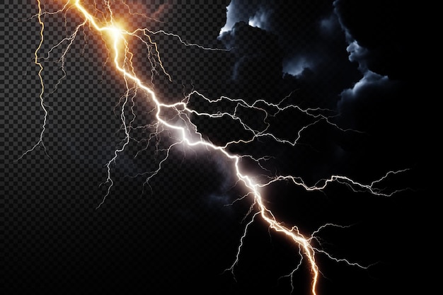 thunderstorm lighting on transparent background