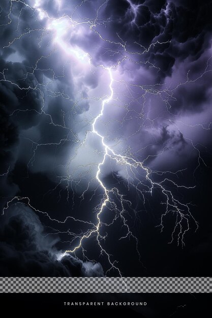 Thunderstorm lighting strike on transparent background