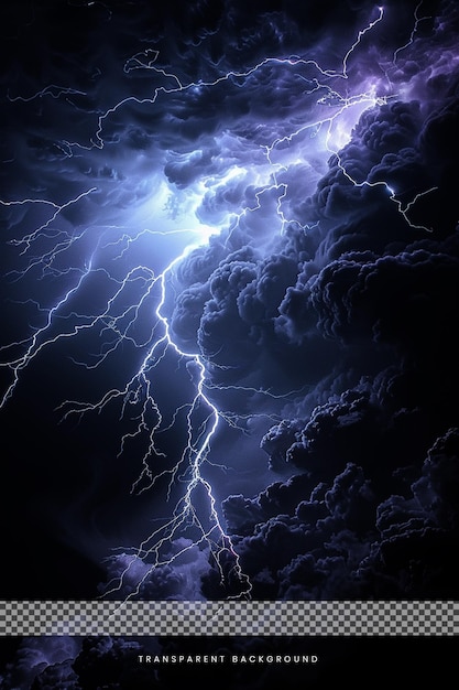 PSD thunderstorm night cloud lighting weather on transparent overlay