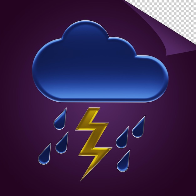 Thunderstorm weather icon with blue rain and lightning strike