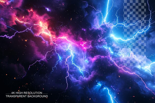 PSD thunderstorm with colorful electric shock sparks on a transparent background