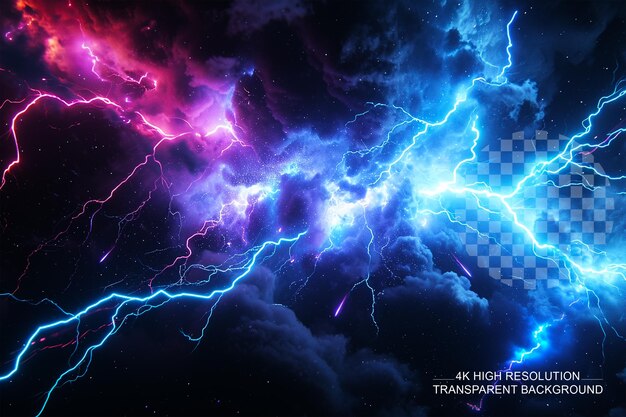 Thunderstorm with colorful electric shock sparks on a transparent background