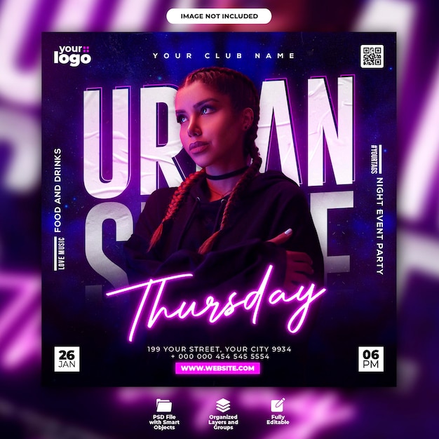 PSD thursday club night party flyer and social media post template