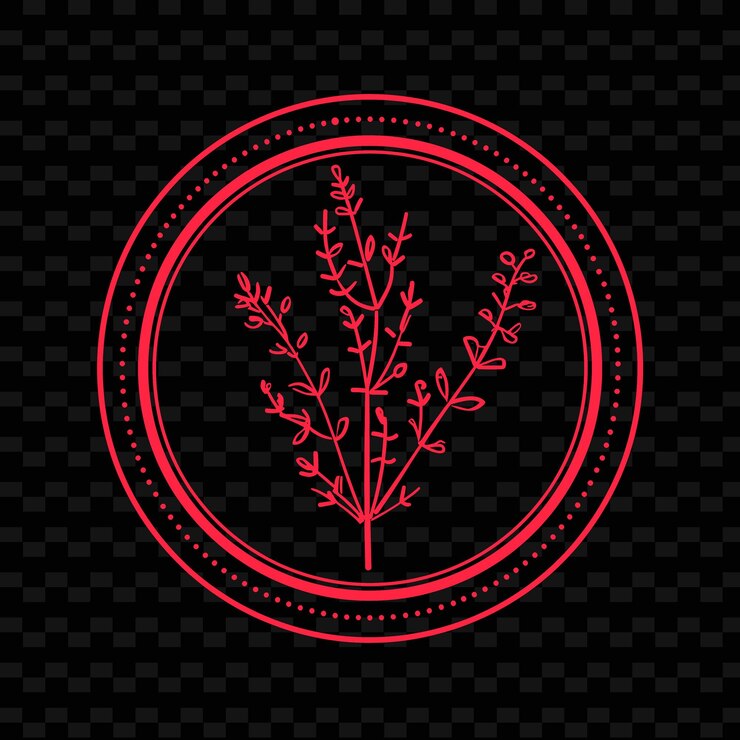 PSD thyme branch circular logo with decorative circular frame an nature herb vector design collections