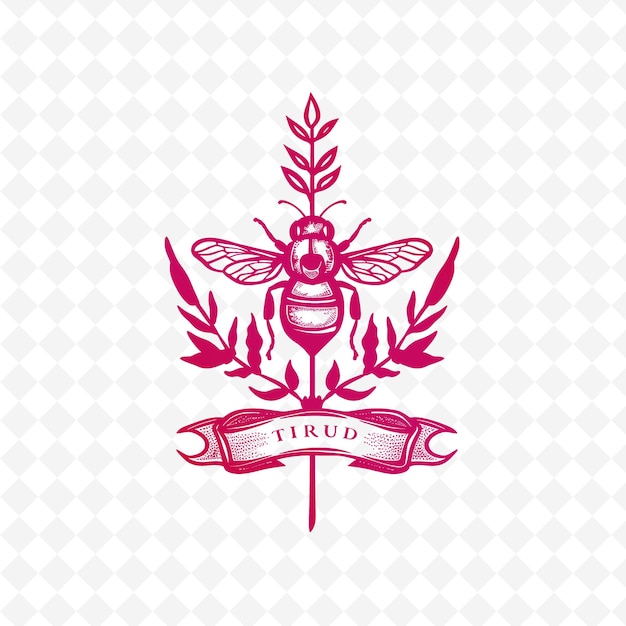 PSD thyme sprig badge logo met decoratieve banner en een bij op s nature herb vector design collections