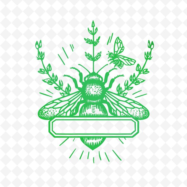 PSD logo thyme sprig badge con banner decorativo e un'ape su s nature herb vector design collections