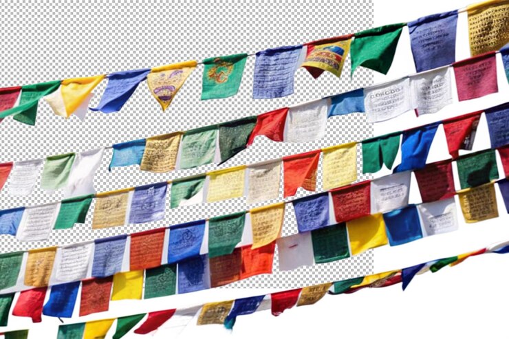 PSD tibetan prayer flags billows through winds effect