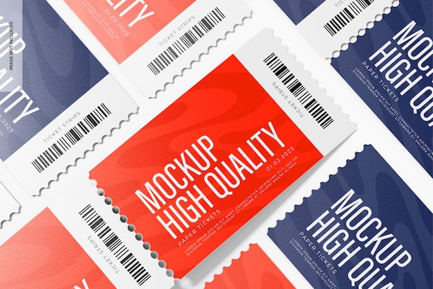 PSD ticket strips mockup, high angle view