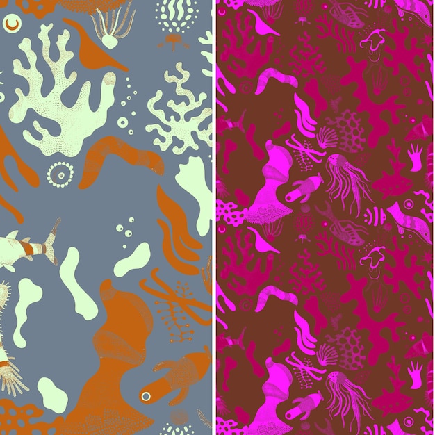 tide pool with sea creature silhouette arranged in a diverse nature pattern vector designs