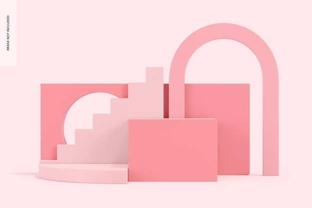 tiered pink podium mockup, front view