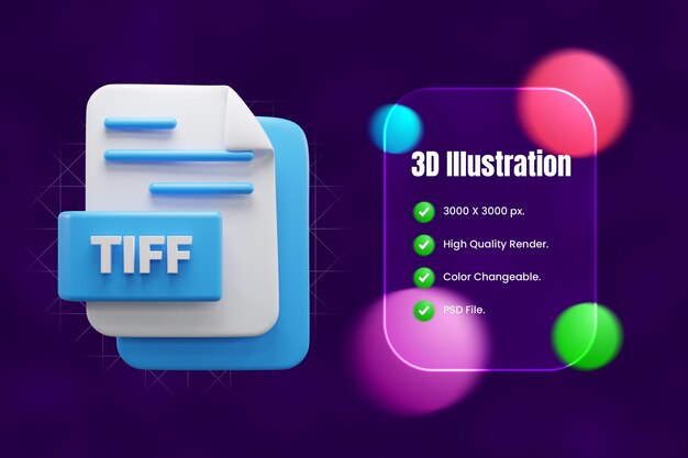 PSD tiffファイルの3dアイコンまたはtiffファイルの3dアイコンのイラスト