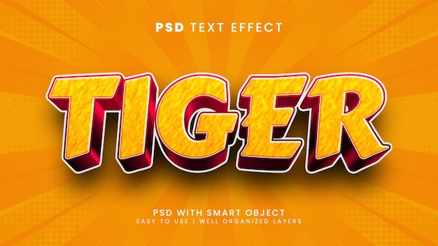 Tiger 3d bewerkbaar teksteffect met vuur- en kindertekststijl