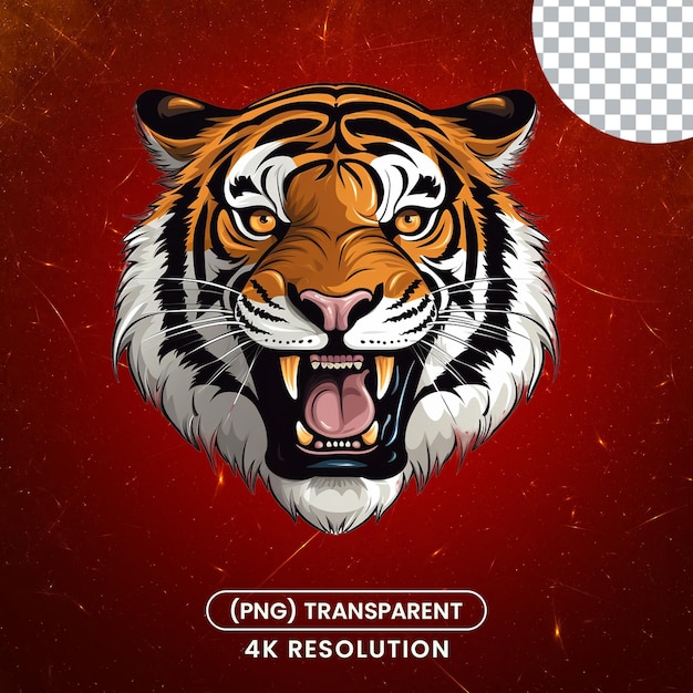 PSD tiger angry face illustration on transparent background