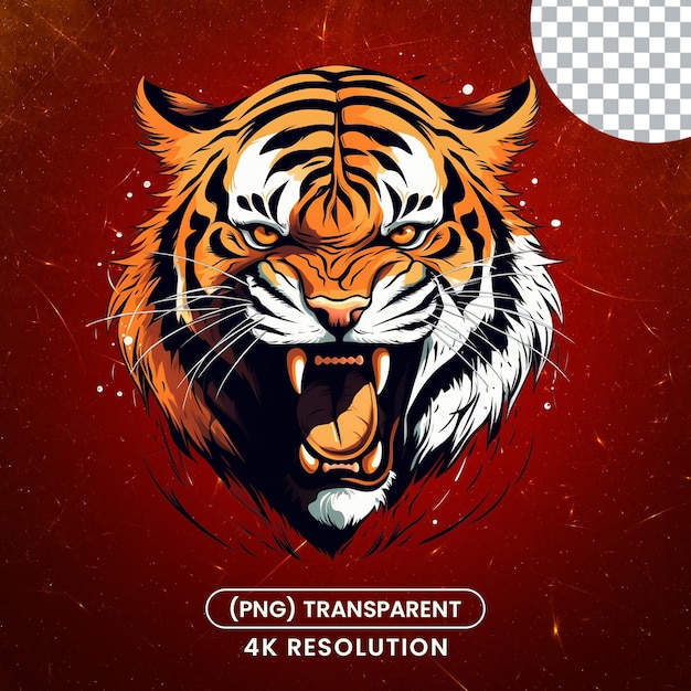 Tiger angry face illustration on transparent background