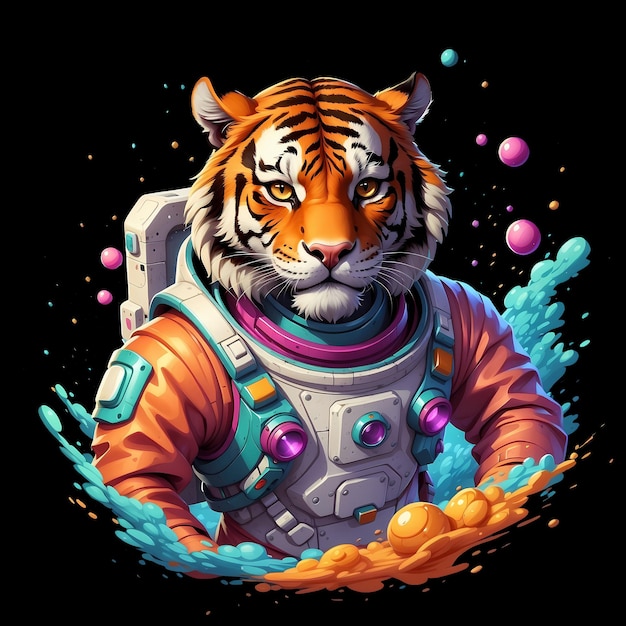 PSD tiger astronaut in de ruimte geïsoleerd sticker tshirt design voor dtf