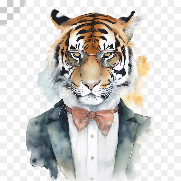 PSD Тигр в костюме на прозрачном фоне