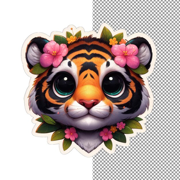 PSD tiger in de tulpen bloemelijke katten sticker