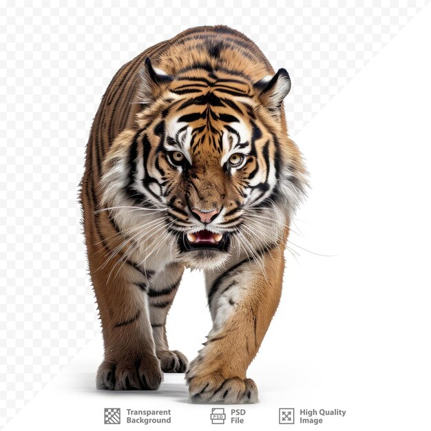 PSD a tiger is standing on a transparent background with the words tiger on it.