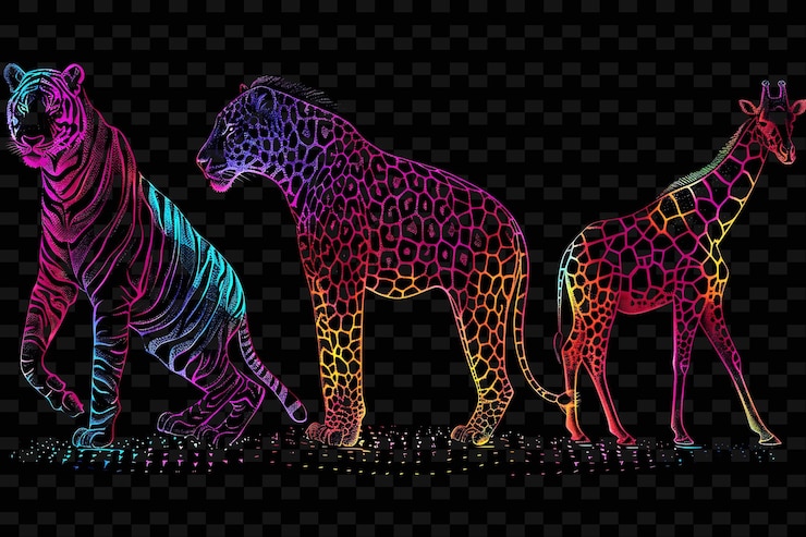 PSD a tiger and lion on a black background with a leopard on the back
