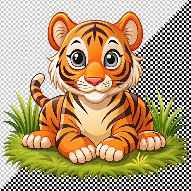 Tiger lying grass vector on transparent background