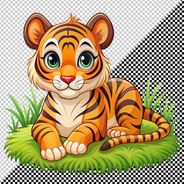 PSD tiger lying grass vector on transparent background