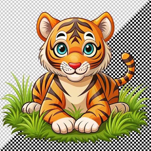 PSD tiger lying grass vector on transparent background