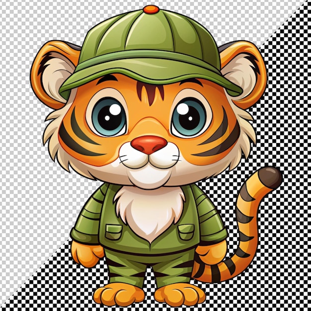Tiger in military cap vector on transparent background