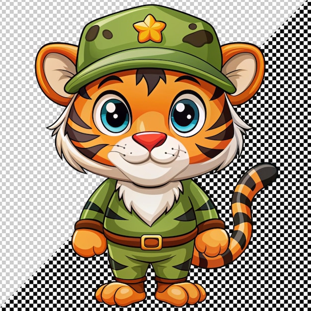 Tiger in military cap vector on transparent background