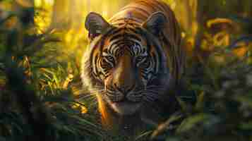 PSD tigre a caccia di preda, una tigre reale del bengala che insegue la sua preda. la giornata mondiale della fauna selvatica salva la tigre