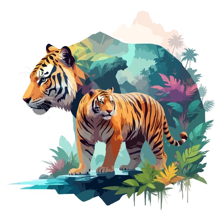 PSD tiger vector art animal in the majestic nature wildlife environment