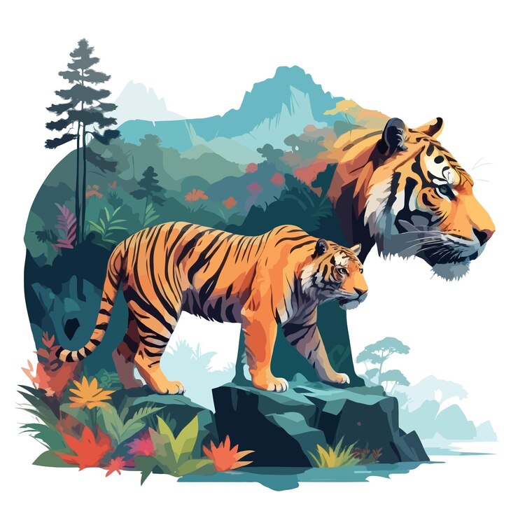 PSD tiger vector art animal in the majestic nature wildlife environment